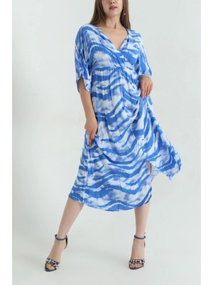 Kruvaze Yaka Yırtmaçlı Dokuma Viskon Kadın Elbise (120 Cm)