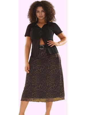 Kadın Büyük Beden A Line Leopar Desenli Midi Etek Günlük Şıklık Yaz Aylarının Vazgeçilmezi
