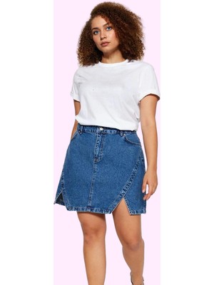 Kadın Denim A Line Mini Etek Yüksek Bel Yırtmaçlı Pamuk Günlük Hafta Sonu Kaliteli Malzeme