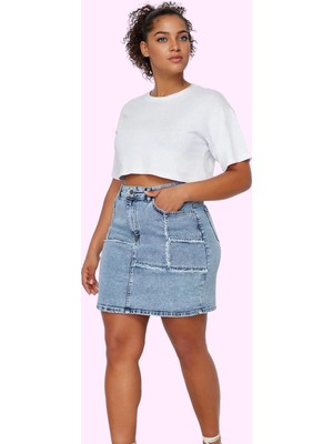 Kadın Denim Mini Etek Yüksek Bel Düz Desenli Casual Günlük Hafta Sonu Yaz Aylarının Vazgeçilmezi