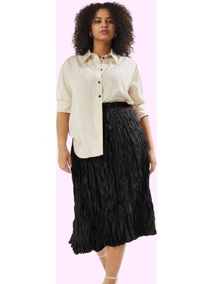 Kadın Midi Boy A Line Dokuma Etek Büyük Beden Kemerli Günlük Şıklık Yaz Aylarının Vazgeçilmezi