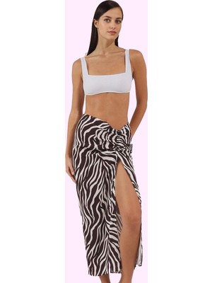 Kadın Zebra Desenli Maxi Etek Büzgü Detay Viskoz Yazlık Plaj Günlük Kullanım Modern Tasarım