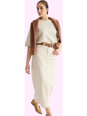 Kadın Kalem Siluet Midi Boy Gabardin Dokuma Etek Pamuklu Günlük Şıklık Yaz Aylarının Vazgeçilmezi