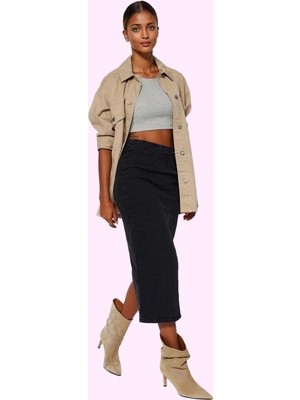 Kadın Denim Kalem Etek Kemerli Midi Boy Günlük Stil Özel Günler Yaz Aylarının Vazgeçilmezi