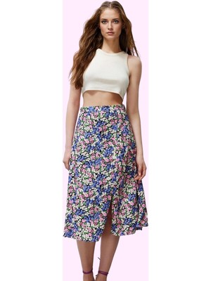 Kadın Çiçek Desenli Midi Etek Yüksek Bel A Line Kesim Viskoz Günlük Stil Dayanıklı Malzeme