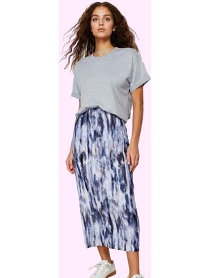 Kadın Maxi Etek Soyut Desenli Pilise Örme Normal Bel Günlük Hafta Sonu Yaz Aylarının Vazgeçilmezi