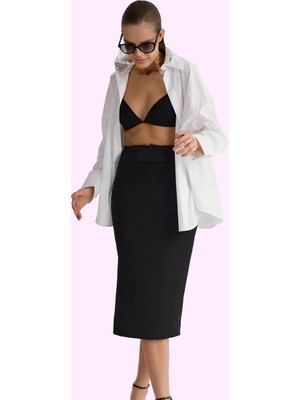 Kadın Midi Kalem Etek Yüksek Bel Dokuma Casual Günlük Hafta Sonu Yaz Aylarının Vazgeçilmezi