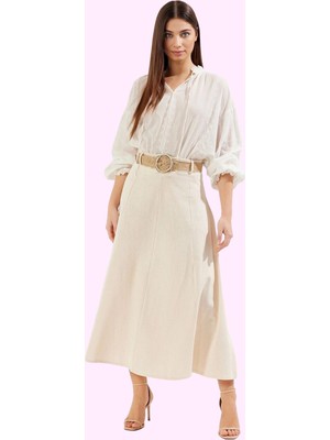 Kadın Maxi Etek Keten Karışımlı Dokuma A Line Günlük Şıklık Hafta Sonu Yaz Aylarının Vazgeçilmezi