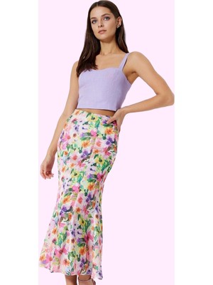 Kadın Maxi Boy Balık Etek Çok Çiçek Desenli Astarlı Yazlık Günlük Kullanım Kaliteli Malzeme