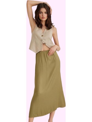Kadın Midi Boy A Line Saten Dokuma Etek Günlük Şıklık Hafta Sonu Yaz Aylarının Vazgeçilmezi