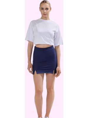 Kadın Denim Görünümlü Slim Fit Mini Şort Etek Pamuk Yaz Aylarının Vazgeçilmezi Günlük Kullanım