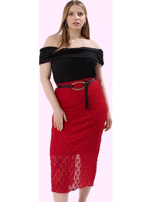 Kadın Midi Örme Etek Yüksek Bel Kalem Kalıp Dantel Detaylı Günlük Yaz Aylarının Vazgeçilmezi