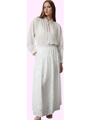 Kadın Maxi Kloş Brode Etek Pamuk Günlük Şıklık Kaliteli Malzeme Yaz Aylarının Vazgeçilmezi