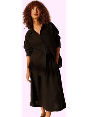 Kadın Midi Boy Keten Etek Düz Desen Günlük ve Şık Kombinler Hafta Sonu Yaz Aylarının Vazgeçilmezi