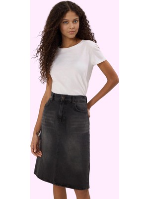 Kadın A Line Midi Denim Etek Pamuk Günlük Casual Stil Hafta Sonu Yaz Aylarının Vazgeçilmezi