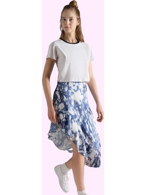 Kadın Asimetrik Midi Boy Saten Dokuma Etek Yaz Aylarının Vazgeçilmezi Günlük Şıklık Hafta Sonu