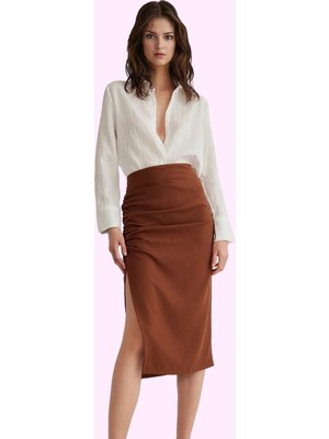 Kadın Kalem Fit Midi Dokuma Etek Yüksek Bel Yazlık Şık Günlük Kullanım Yaz Aylarının Vazgeçilmezi