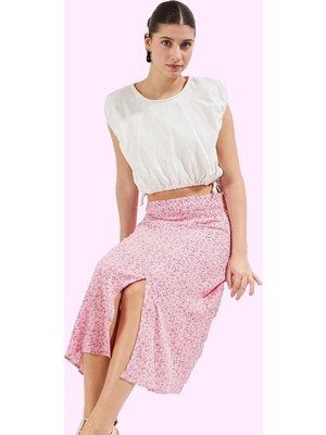 Kadın Çiçek Desenli Midi Etek Yüksek Bel A Line Kesim Viskoz Günlük Stil Dayanıklı Malzeme