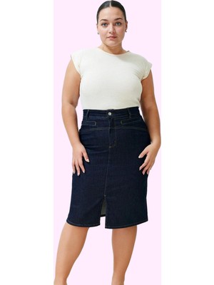 Kadın Denim Midi Etek Yüksek Bel Kalem Kalıp Günlük Kombinler Için Yaz Aylarının Vazgeçilmezi
