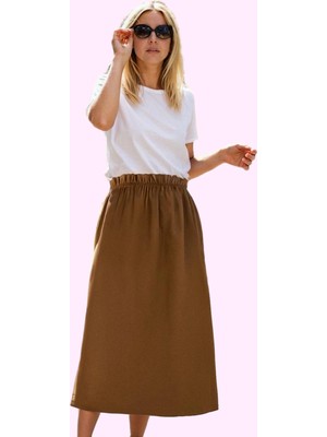Kadın Midi Boy Kloş Dokuma Etek Yüksek Bel Casual Günlük Hafta Sonu Yaz Aylarının Vazgeçilmezi