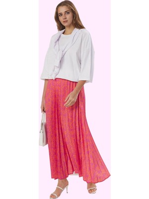 Kadın Çiçek Desenli Kloş Maxi Etek Fermuarlı Cepsiz Ramadan Koleksiyonu Günlük Şık Hafta Sonu