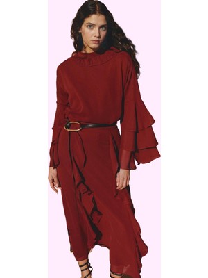 Kadın A Line Fırfır Detaylı Maxi Etek Kış Sezonu Ramadan Koleksiyonu Yaz Aylarının Vazgeçilmezi