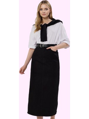 Kadın Düz Desen Midi Boy Cep Detaylı Pamuk Gabardin Etek Günlük Kullanım Dayanıklı Malzeme