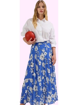 Kadın Çiçek Desenli Kloş Maxi Etek Fermuarlı Cepsiz Ramadan Koleksiyonu Günlük Şık Hafta Sonu