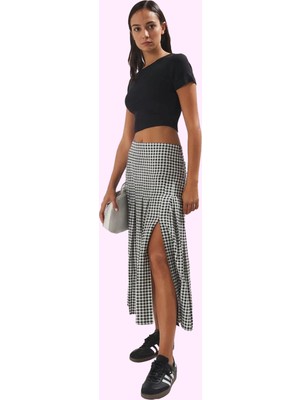 Kadın A Line Ekoseli Piliseli Midi Etek Rahat Günlük Kullanım Hafta Sonu Dayanıklı Malzeme