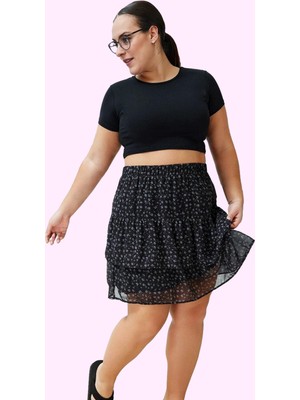 Kadın Büyük Beden Şifon Dokuma Mini Etek Çok Çiçek Desenli Rahat Günlük Stil Modern Tasarım