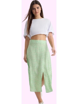 Kadın A Line Midi Etek Dokuma Kumaş Viskoz Cepsiz Çiçek Desenli Günlük Yaz Aylarının Vazgeçilmezi