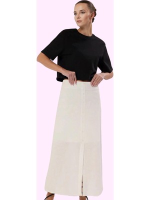 Kadın A Line Maxi Etek Pamuk Dokuma Keten Görünümlü Yazlık Günlük Kullanım Kaliteli Malzeme