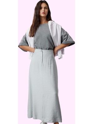 Kadın Normal Bel Maxi Etek Renk A Line Keten Görünümlü Dokuma Yazlık Yaz Aylarının Vazgeçilmezi