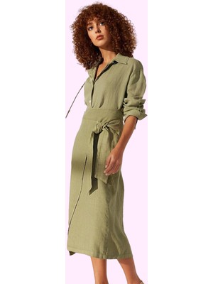 Kadın Bağlamalı Midi Etek Keten Düz Desen Günlük Şıklık Hafta Sonu Yaz Aylarının Vazgeçilmezi