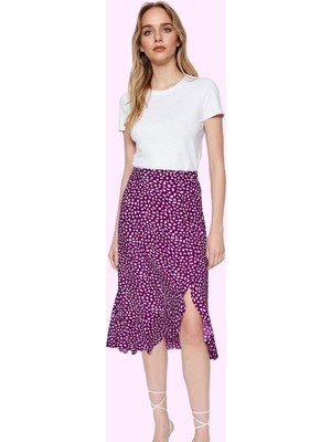 Kadın Skater Kalıp Midi Etek Renk Çiçek Desenli Yazlık Model Günlük Kullanım Modern Tasarım