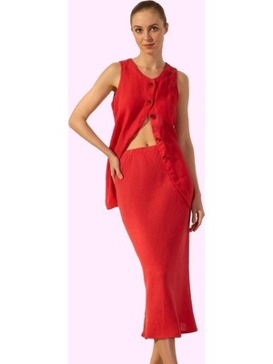 Kadın Basic Yüksek Bel Midi Keten Etek Dokuma Kumaş Yaz Günlük Kullanım Stilin Buluştuğu Yer