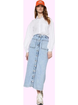 Kadın Denim Maxi Etek Yüksek Bel Kemerli Pamuk Günlük Kombinler Yaz Aylarının Vazgeçilmezi