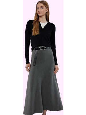 Kadın Kemerli Maxi Triko Etek Akrilik Günlük ve Şık Kombinler Hafta Sonu Dayanıklı Malzeme