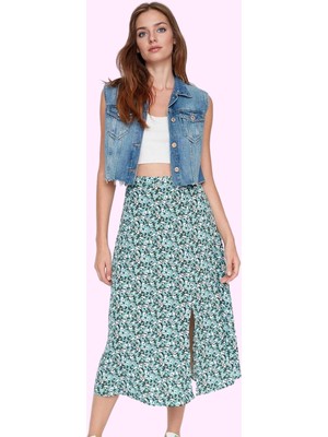 Kadın Çiçek Desenli Midi Etek Yüksek Bel A Line Kesim Viskoz Günlük Stil Dayanıklı Malzeme