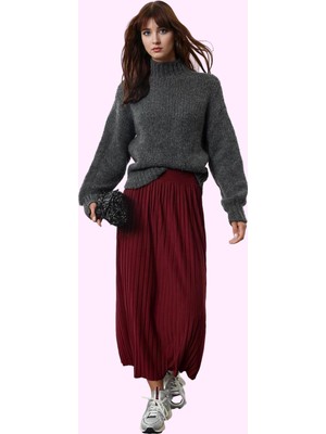 Kadın Yüksek Belli Maxi Etek Örme Kumaş Pilise Detay Yazlık Günlük Kullanım Modern Tasarım