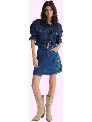 Kadın Pamuklu Denim Kargo Cepli Mini Etek Rahat Günlük Stil Hafta Sonu Yaz Aylarının Vazgeçilmezi