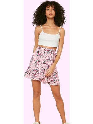 Kadın Skater Mini Etek Polyester Kaşkorse Kumaş Çiçekli Desenli Yazlık Yaz Aylarının Vazgeçilmezi