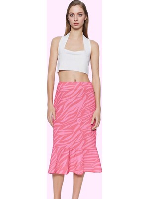 Kadın Yüksek Bel Midi Dokuma Etek Animal Desenli Rahat Günlük Kullanım Yaz Aylarının Vazgeçilmezi