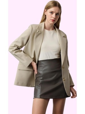 Kadın A Line Kalem Etek Suni Deri Renk Yüksek Bel Mini Günlük Hafta Sonu Dayanıklı Malzeme