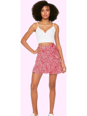 Kadın Skater Mini Etek Polyester Kaşkorse Kumaş Çiçekli Desenli Yazlık Yaz Aylarının Vazgeçilmezi
