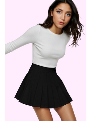 Yüksek Bel Kadın Mini Pileli Etek Casual Dokuma Kumaş A Line Günlük Kullanım Modern Tasarım