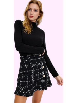 Kadın Ekose Dokuma Mini Etek Yüksek Bel Skater Kalıp Tüvit Kumaş Yaz Aylarının Vazgeçilmezi