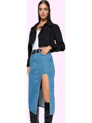 Kadın Denim Midi Etek Yaz Aylarının Vazgeçilmezi Yırtmaçlı Pamuk Günlük Kullanım Hafta Sonu