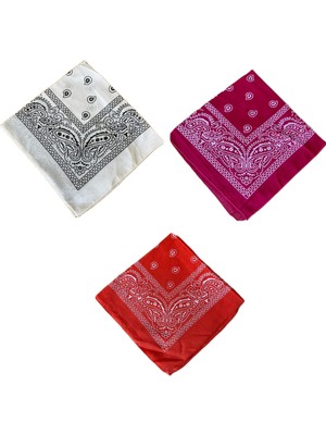 Aida Jewelss %100 Pamuklu Klasik Desen Unisex 3lü Bandana Seti Renkli Bandana Etnik Desenli  Bandana