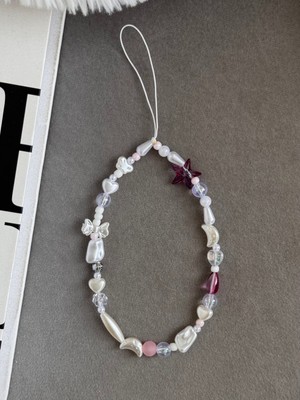 Pembe Beyaz Charm Telefon Charm, Yıldız Telefon Askısı